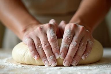 パン生地を丁寧に成形する職人の手