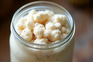 ガラス瓶の中で発酵している天然酵母